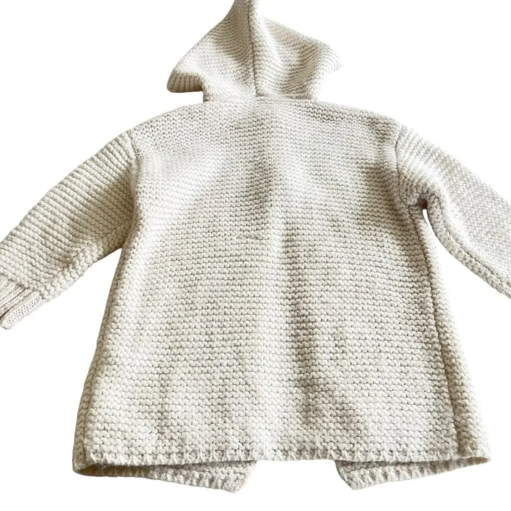 Zara Girls Ecru Neutral Pearl Stitch Hooded Long Cardigan Sweater Size 11-12